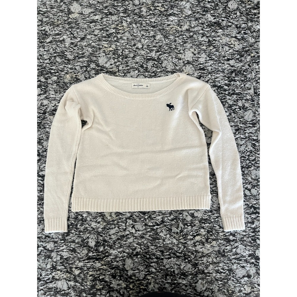 Abercrombie & Fitch Sweater Kids Large Off White Tight Knit Ribbed Boat‎ Neck